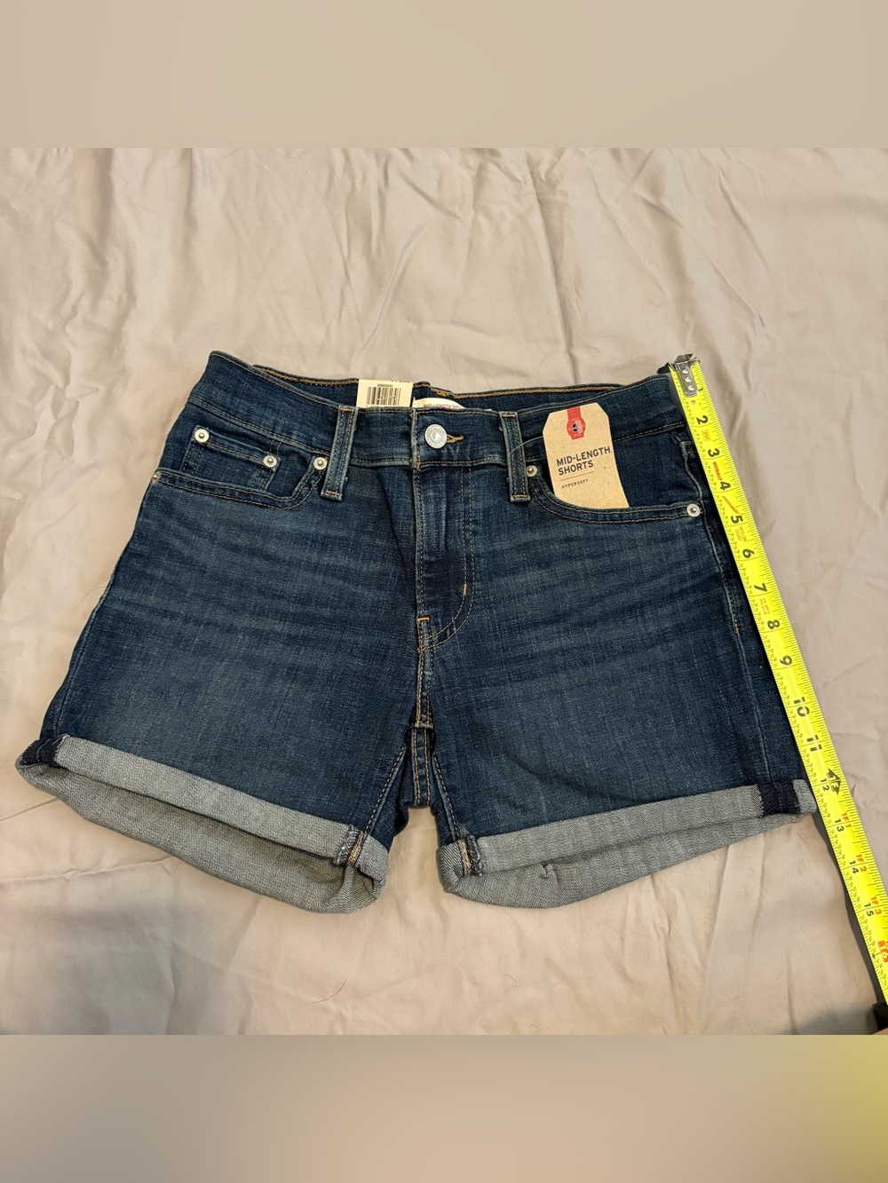 Levi's Dark Blue Mid-Length Rolled Hem Jean Shorts